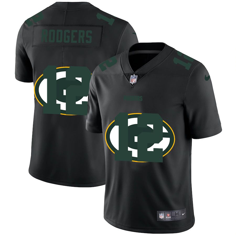 Men Green Bay Packers #12 Rodgers Black shadow Nike NFL Jersey